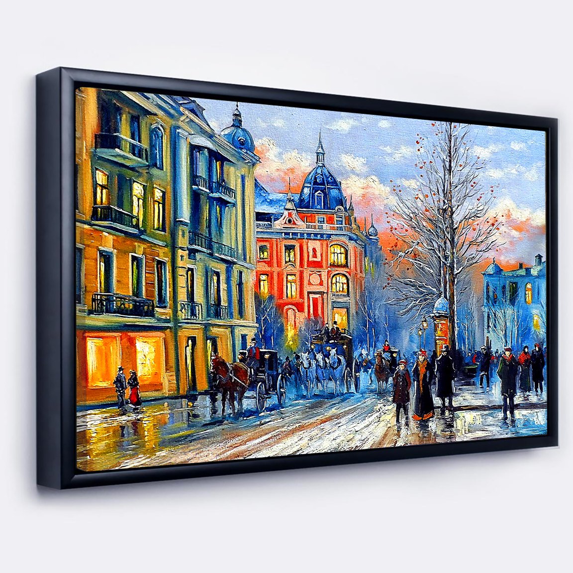 Old City Street in Winter Premium Canvas Wall Painting  decorative masterpiece for home decor